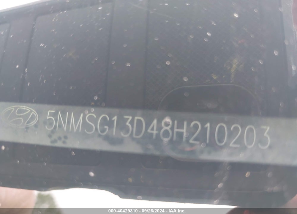 2008 HYUNDAI SANTA FE GLS VIN: 5NMSG13D48H210203