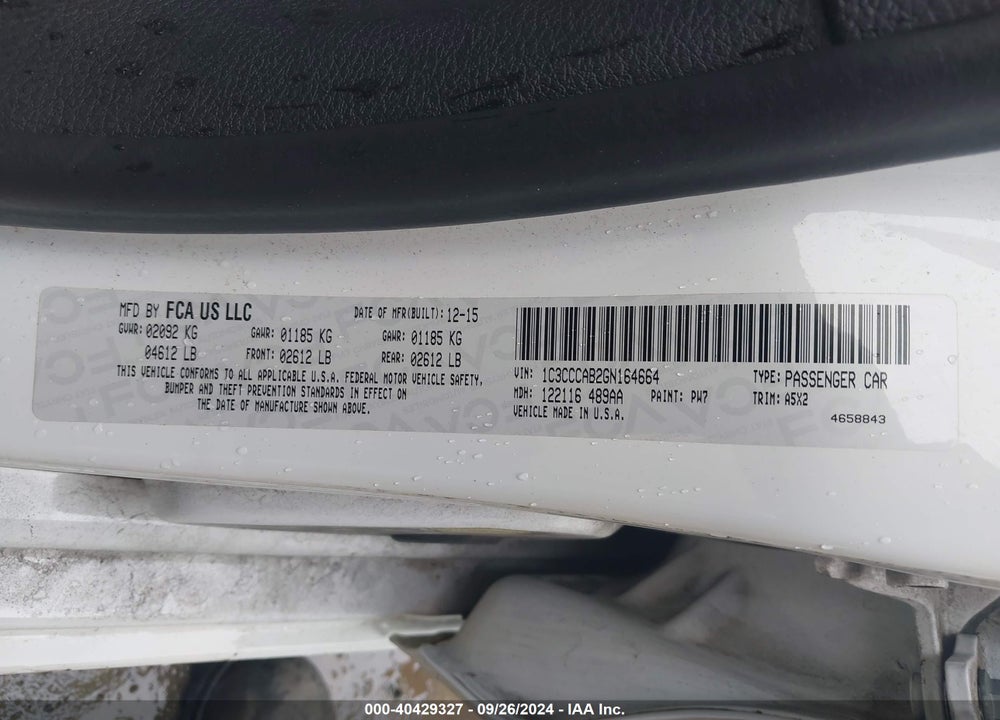 2016 CHRYSLER 200 LIMITED VIN: 1C3CCCAB2GN164664