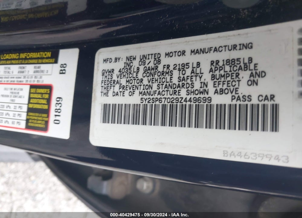 2009 PONTIAC VIBE VIN: 5Y2SP67029Z449699