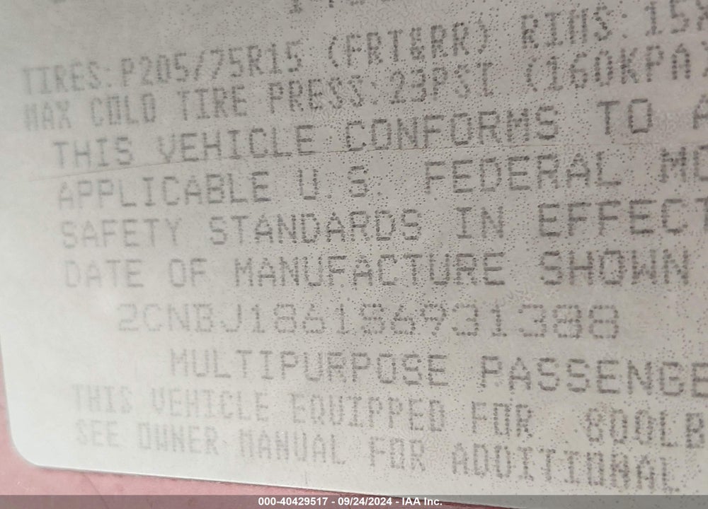 1995 GEO TRACKER VIN: 2CNBJ1861S6931388