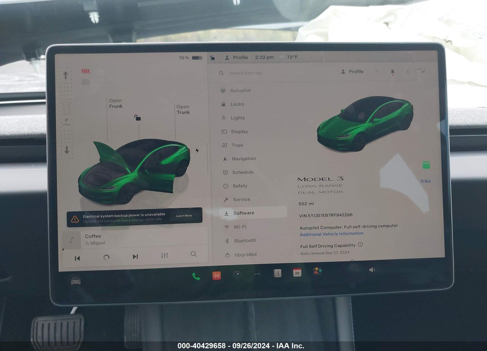2024 TESLA MODEL 3 LONG RANGE DUAL MOTOR ALL-WHEEL DRIVE VIN: 5YJ3E1EB7RF842296