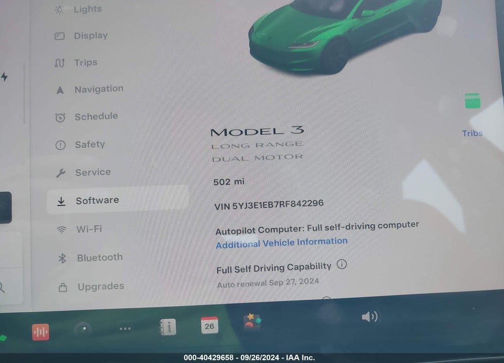 2024 TESLA MODEL 3 LONG RANGE DUAL MOTOR ALL-WHEEL DRIVE VIN: 5YJ3E1EB7RF842296