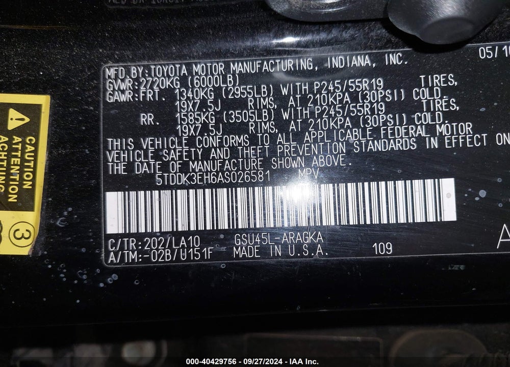 2010 TOYOTA HIGHLANDER LIMITED V6 VIN: 5TDDK3EH6AS026581