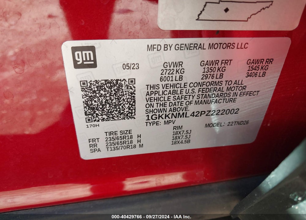 2023 GMC ACADIA SLT VIN: 1GKKNML42PZ222002