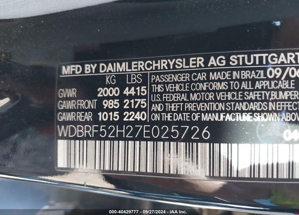 2007 MERCEDES-BENZ C 230 SPORT VIN: WDBRF52H27E025726