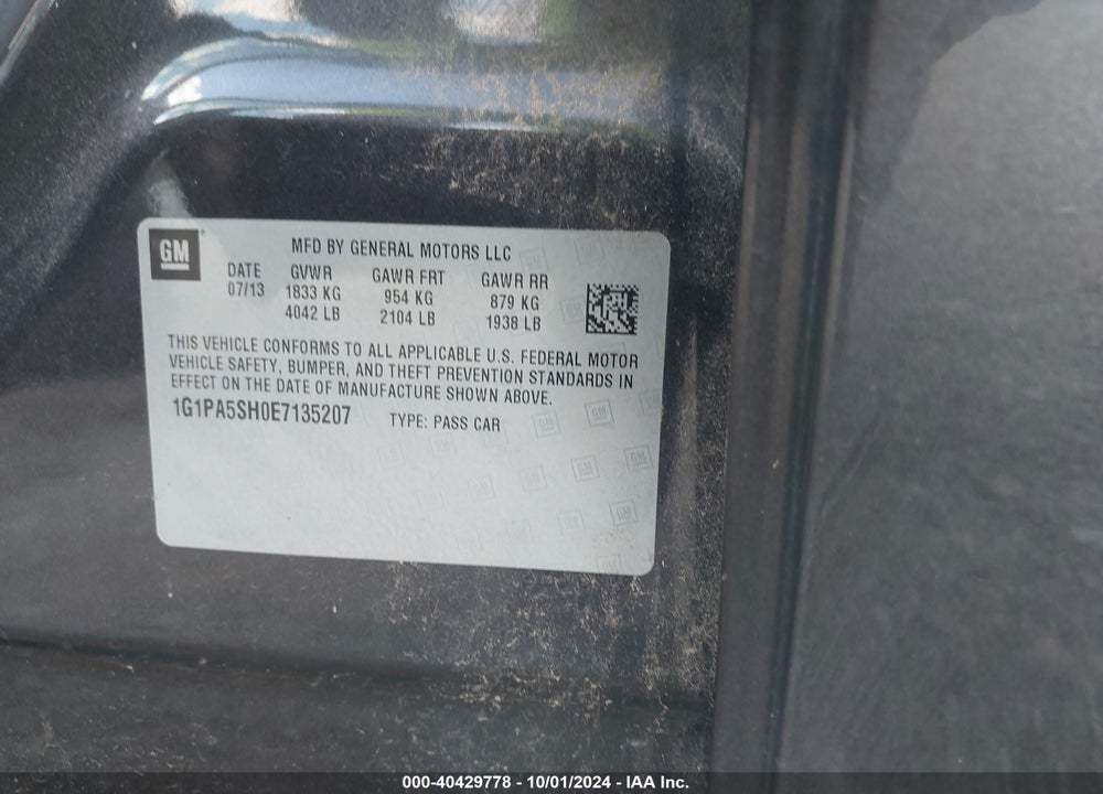 2014 CHEVROLET CRUZE LS AUTO VIN: 1G1PA5SH0E7135207