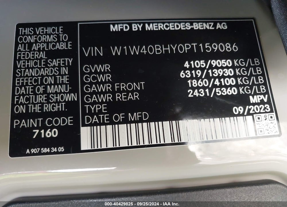 2023 MERCEDES-BENZ SPRINTER 2500 STANDARD ROOF 4-CYL GAS VIN: W1W40BHY0PT159086
