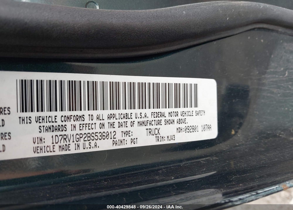 2011 RAM 1500 SLT VIN: 1D7RV1GP2BS536012