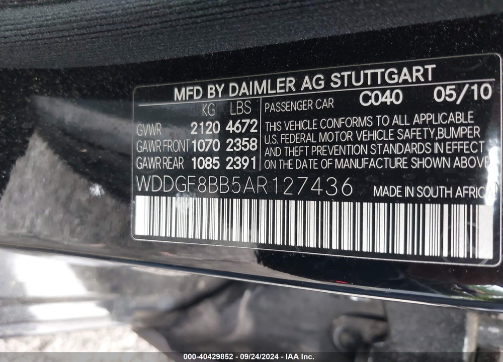 2010 MERCEDES-BENZ C 300 LUXURY 4MATIC/SPORT 4MATIC VIN: WDDGF8BB5AR127436