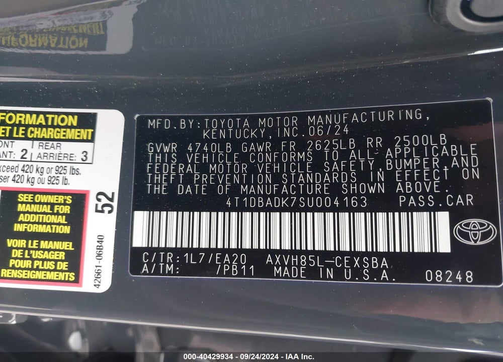 2025 TOYOTA CAMRY SE VIN: 4T1DBADK7SU004163