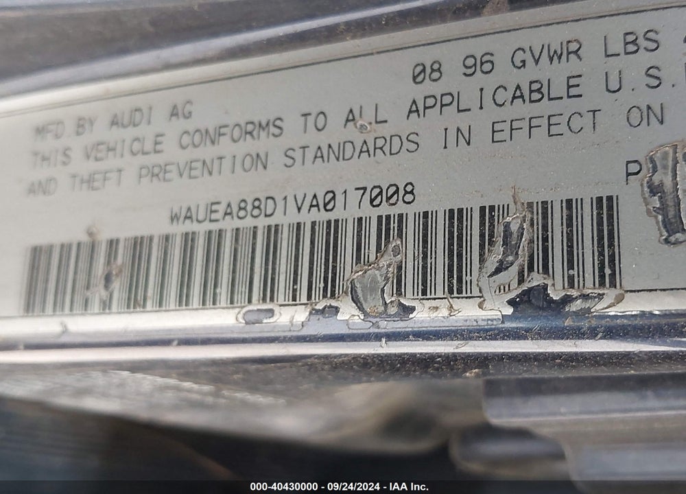1997 AUDI A4 2.8 VIN: WAUEA88D1VA017008