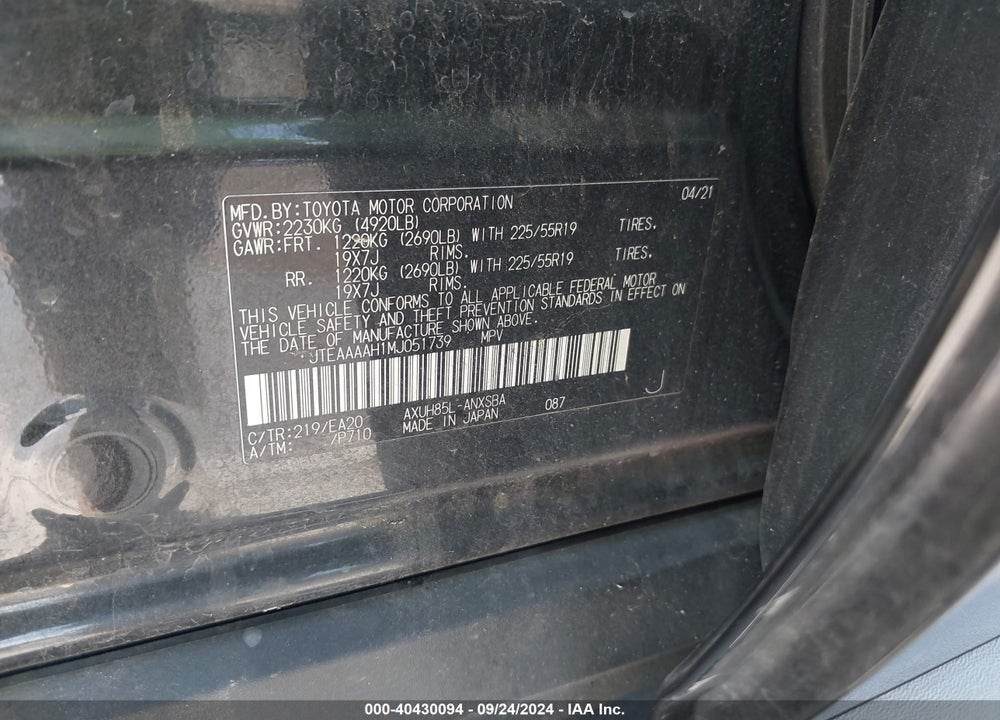 2021 TOYOTA VENZA LIMITED VIN: JTEAAAAH1MJ051739