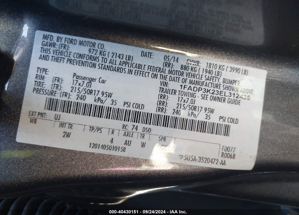 2014 FORD FOCUS SE VIN: 1FADP3K23EL312435