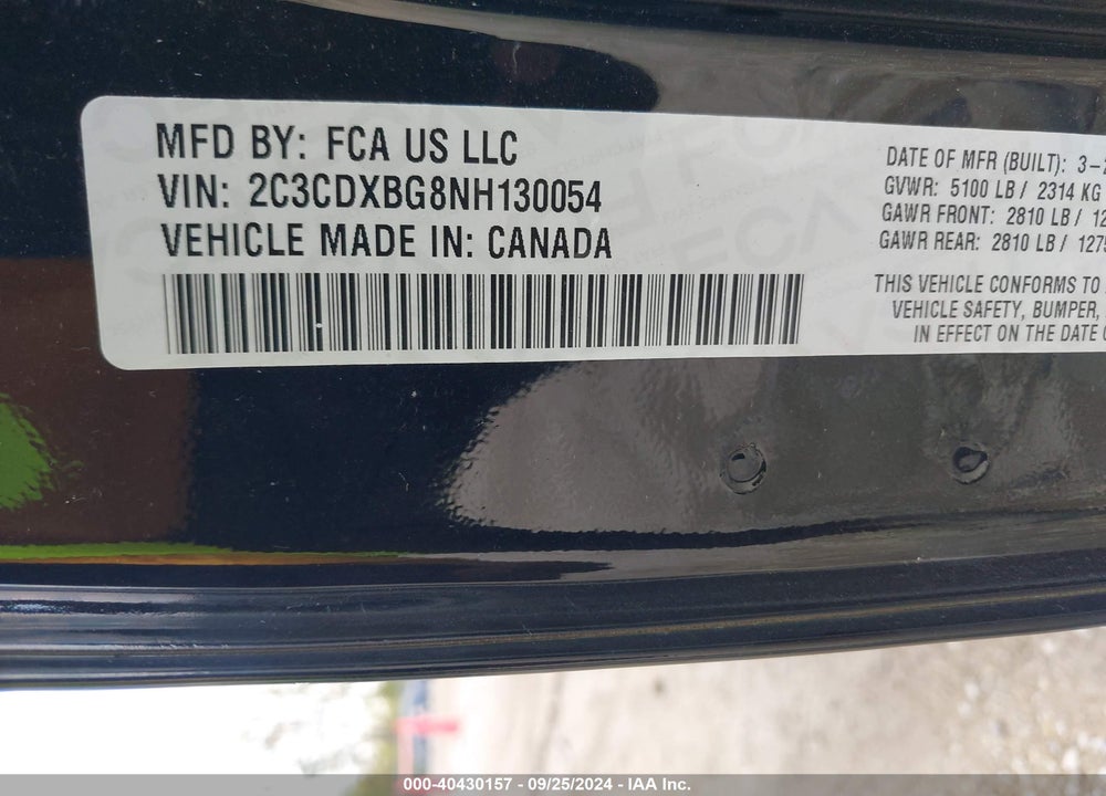 2022 DODGE CHARGER SXT RWD VIN: 2C3CDXBG8NH130054