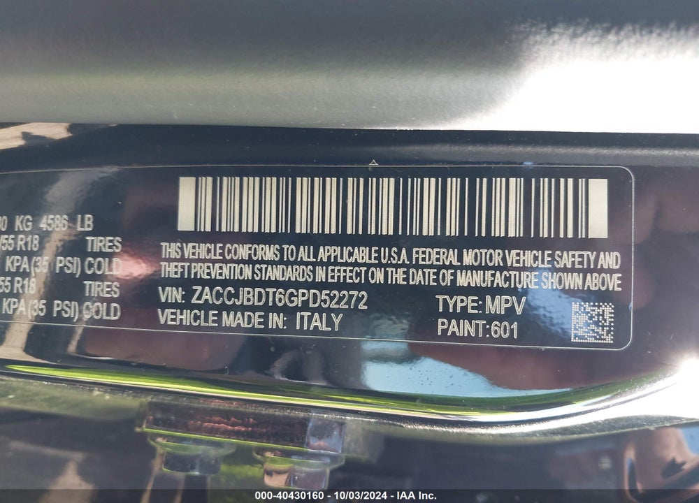 2016 JEEP RENEGADE VIN: ZACCJBDT6GPD52272
