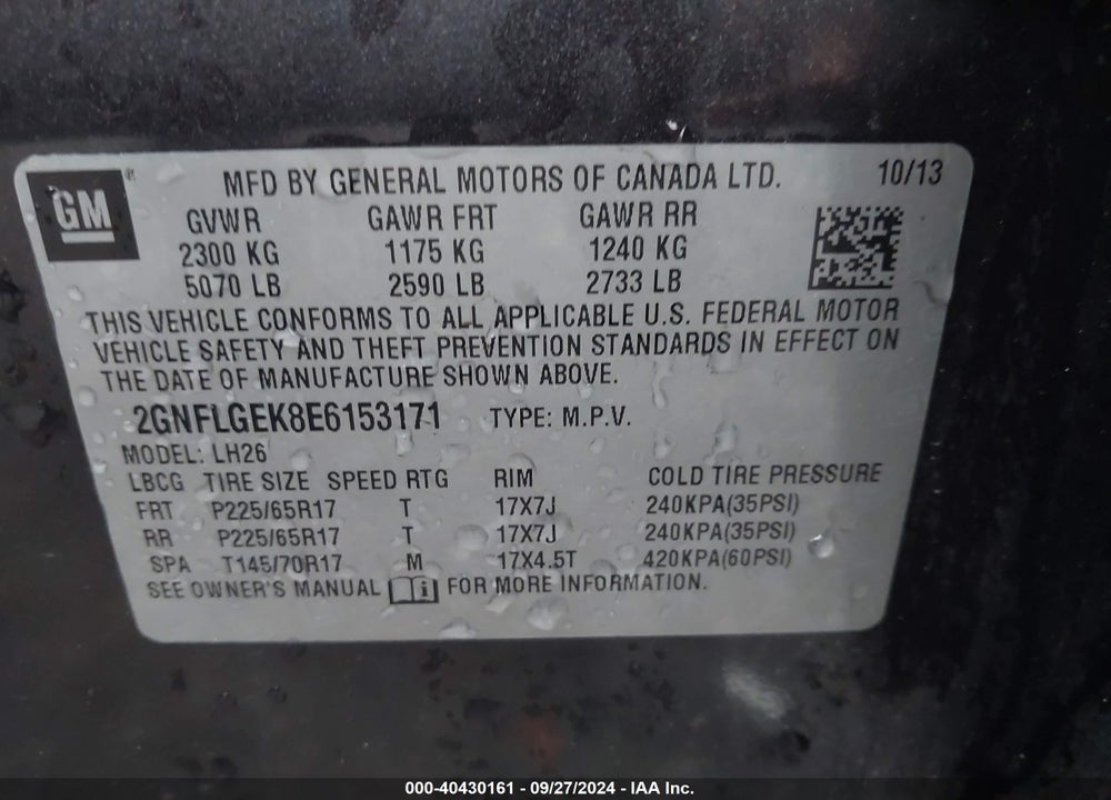 2014 CHEVROLET EQUINOX 2LT VIN: 2GNFLGEK8E6153171