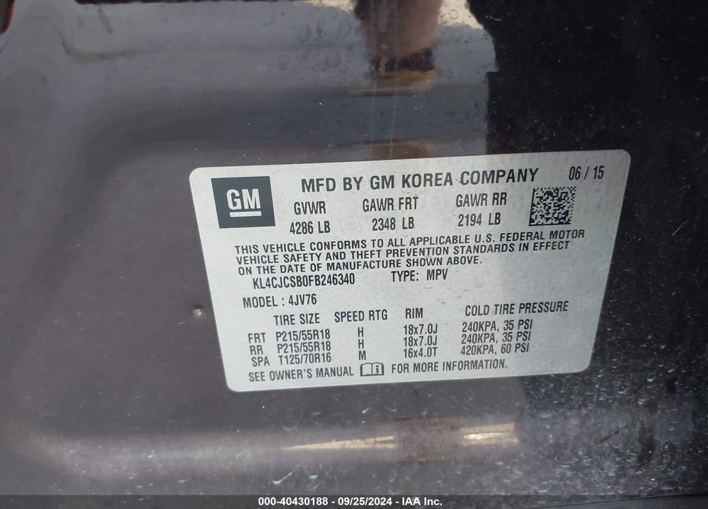 2015 BUICK ENCORE LEATHER VIN: KL4CJCSB0FB246340