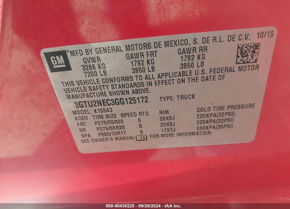 2016 GMC SIERRA 1500 SLT VIN: 3GTU2NEC3GG125172