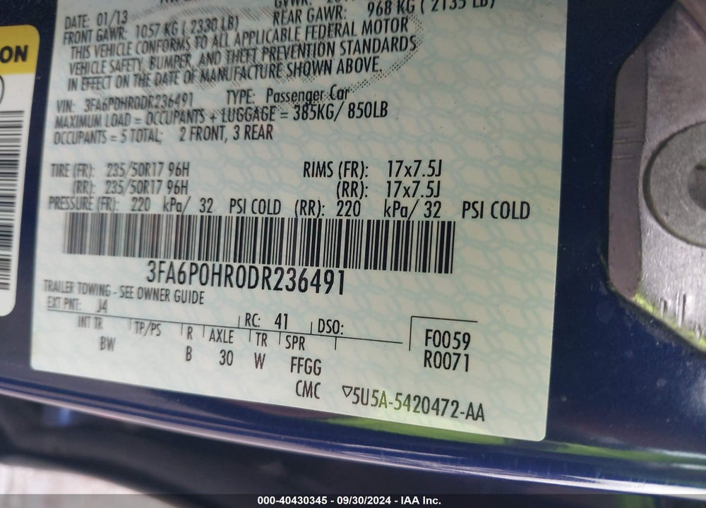 2013 FORD FUSION SE VIN: 3FA6P0HR0DR236491