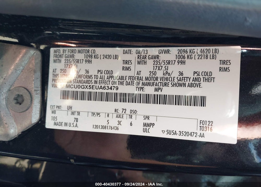 2014 FORD ESCAPE SE VIN: 1FMCU0GX5EUA63479