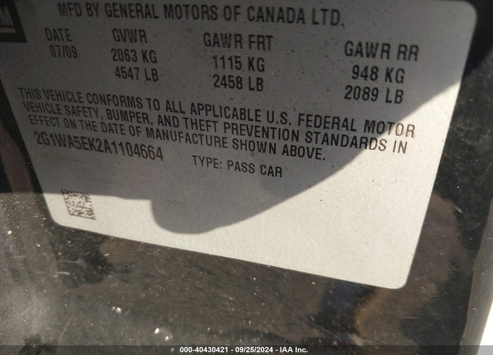 2010 CHEVROLET IMPALA LS VIN: 2G1WA5EK2A1104664