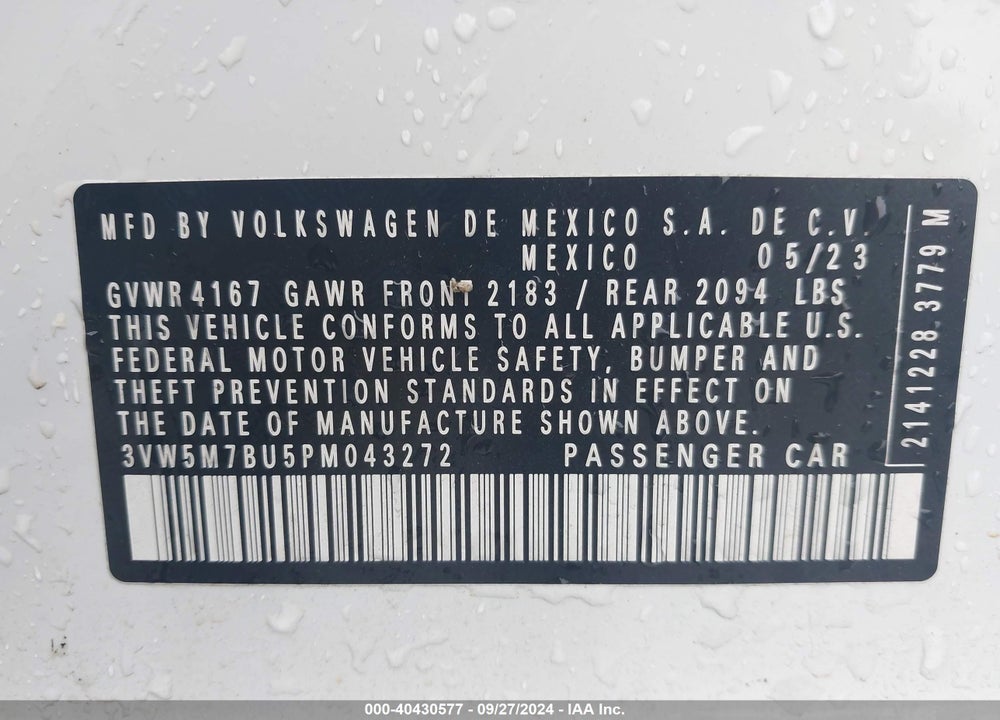 2023 VOLKSWAGEN JETTA 1.5T S VIN: 3VW5M7BU5PM043272
