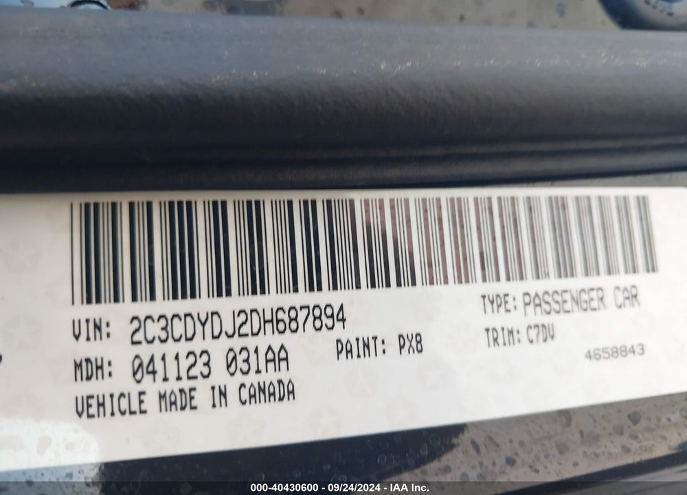 2013 DODGE CHALLENGER SRT8 CORE VIN: 2C3CDYDJ2DH687894