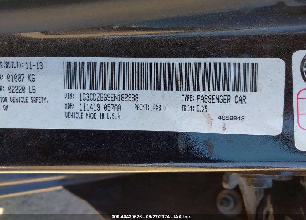 2014 DODGE AVENGER R/T VIN: 1C3CDZBG9EN182988