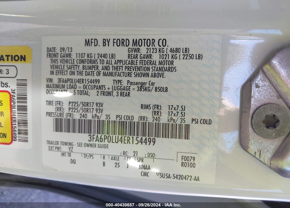 2014 FORD FUSION HYBRID VIN: 3FA6P0LU4ER154499