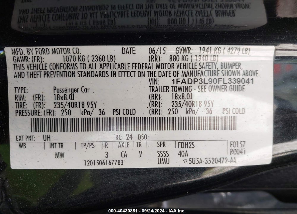 2015 FORD FOCUS ST VIN: 1FADP3L90FL339041