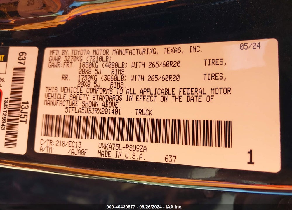 2024 TOYOTA TUNDRA SR5 VIN: 5TFLA5DB3RX201401