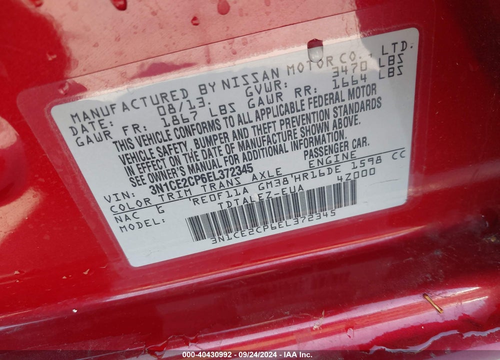 2014 NISSAN VERSA NOTE SV VIN: 3N1CE2CP6EL372345