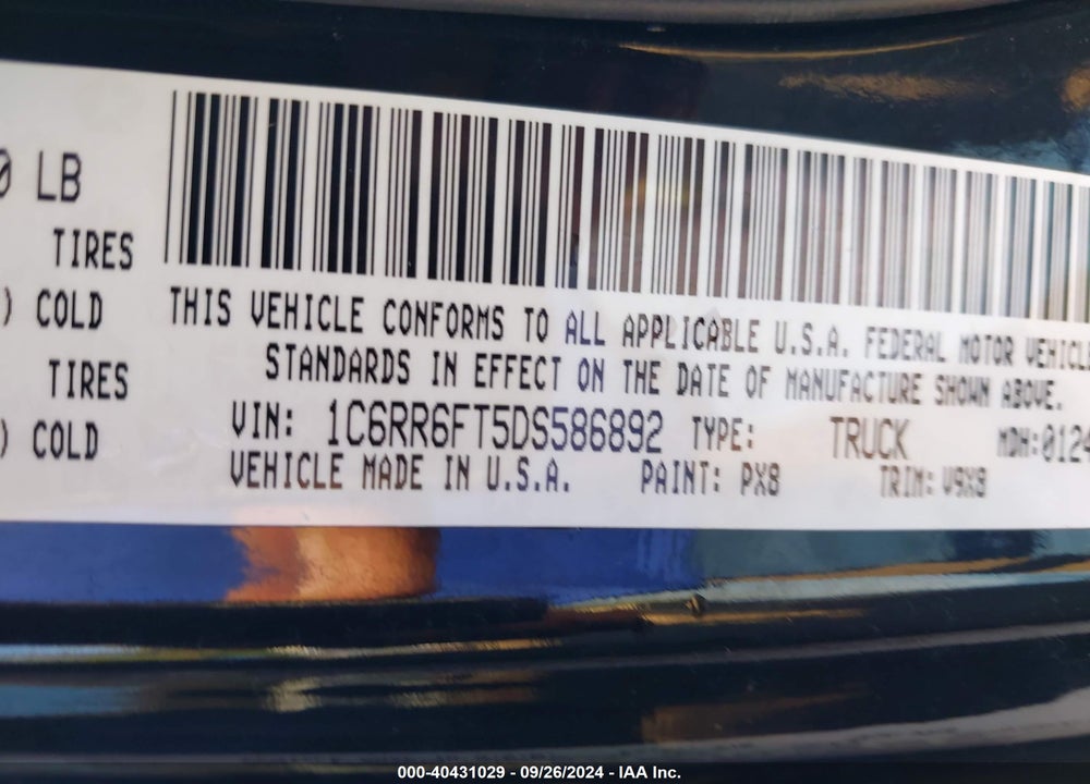 2013 RAM 1500 EXPRESS VIN: 1C6RR6FT5DS586892