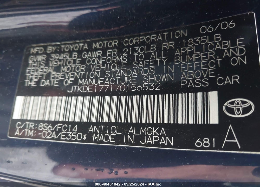 2007 SCION TC VIN: JTKDE177170156532