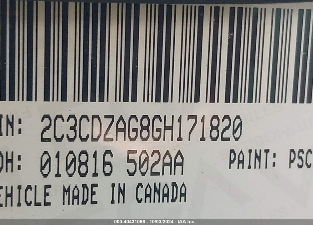 2016 DODGE CHALLENGER SXT VIN: 2C3CDZAG8GH171820
