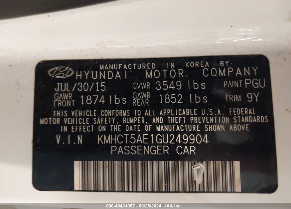2016 HYUNDAI ACCENT SE VIN: KMHCT5AE1GU249904
