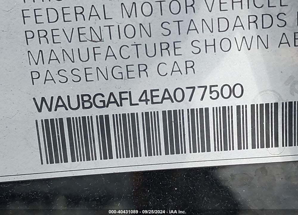 2014 AUDI S4 3.0T PREMIUM PLUS VIN: WAUBGAFL4EA077500