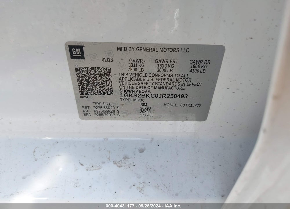 2018 GMC YUKON SLT VIN: 1GKS2BKC0JR258493
