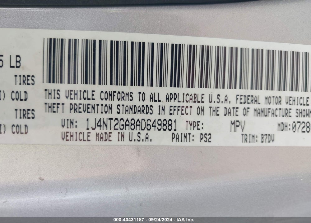 2010 JEEP PATRIOT SPORT VIN: 1J4NT2GA8AD649881