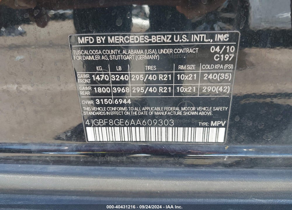 2010 MERCEDES-BENZ GL 550 4MATIC VIN: 4JGBF8GE6AA609303