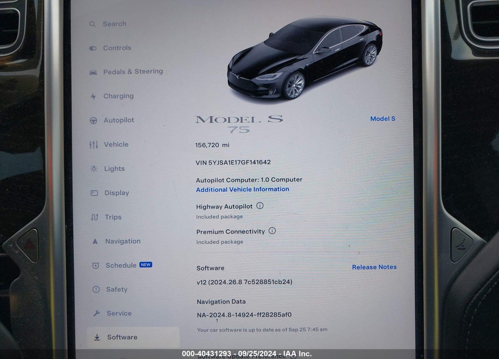 2016 TESLA MODEL S 60/70/75/85 VIN: 5YJSA1E17GF141642