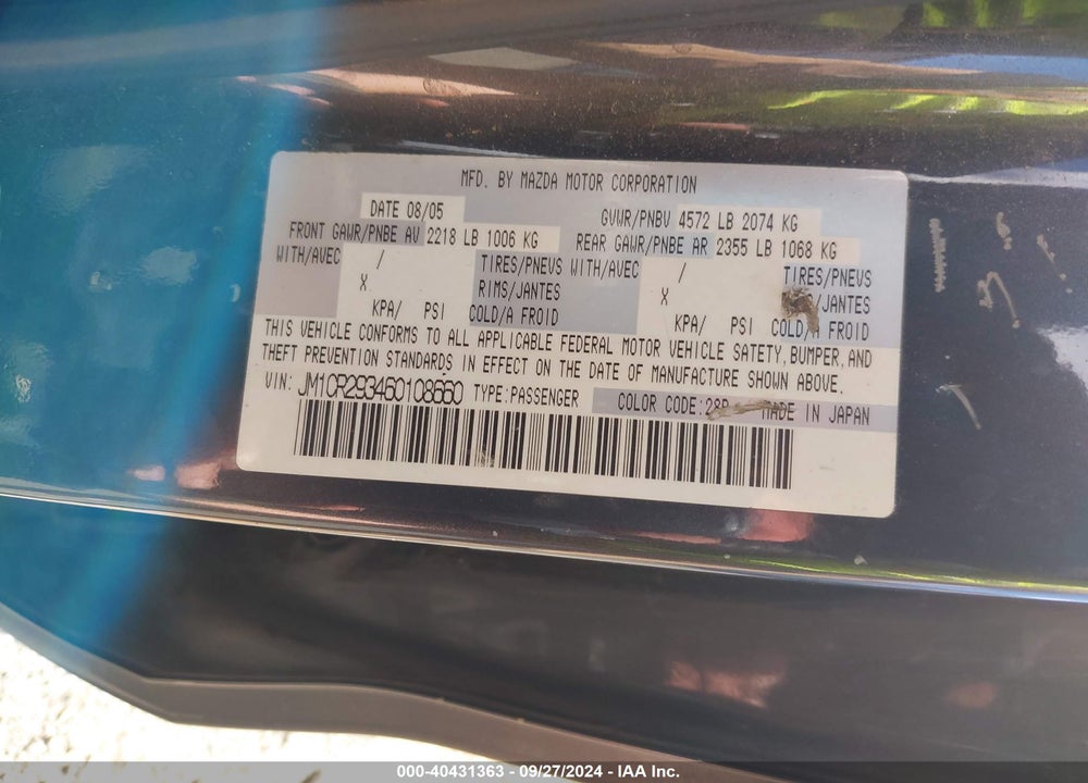 2006 MAZDA 5 TOURING VIN: JM1CR293460108660