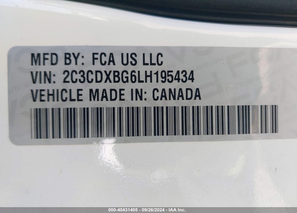 2020 DODGE CHARGER SXT RWD VIN: 2C3CDXBG6LH195434