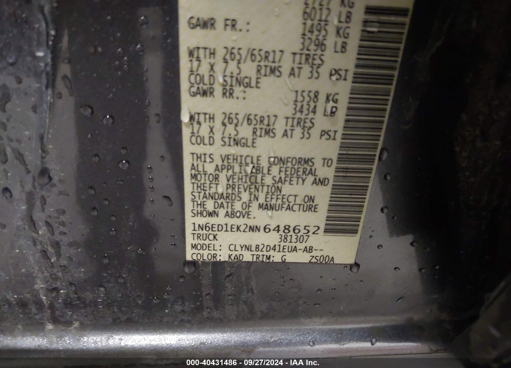 2022 NISSAN FRONTIER SV 4X4 VIN: 1N6ED1EK2NN648652