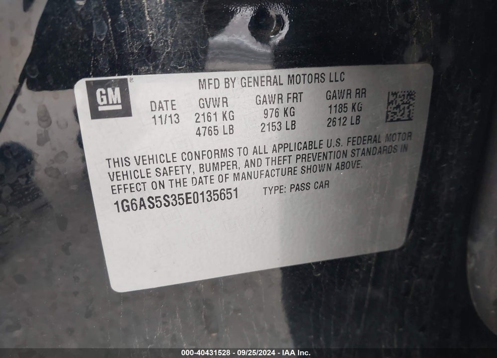 2014 CADILLAC CTS PERFORMANCE VIN: 1G6AS5S35E0135651