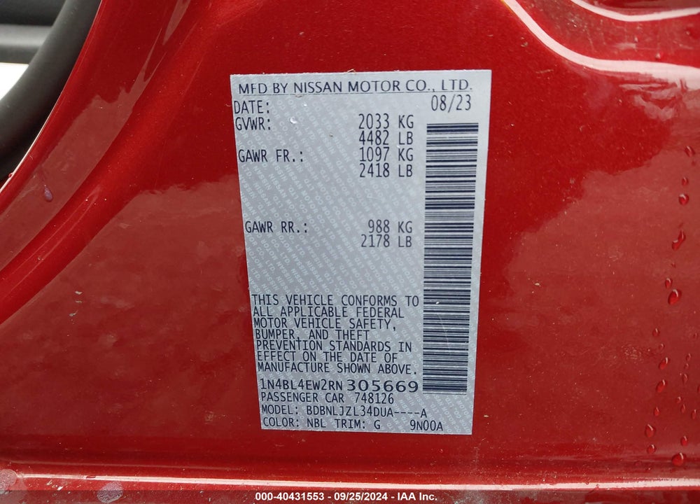2024 NISSAN ALTIMA 2.5 SL VIN: 1N4BL4EW2RN305669