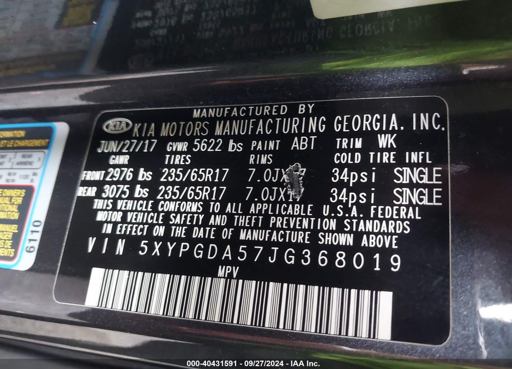 2018 KIA SORENTO 3.3L LX VIN: 5XYPGDA57JG368019