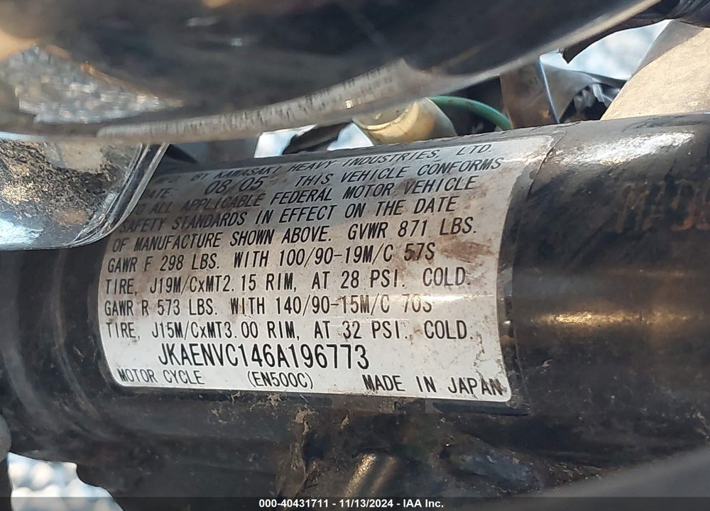 2006 KAWASAKI EN500 C VIN: JKAENVC146A196773