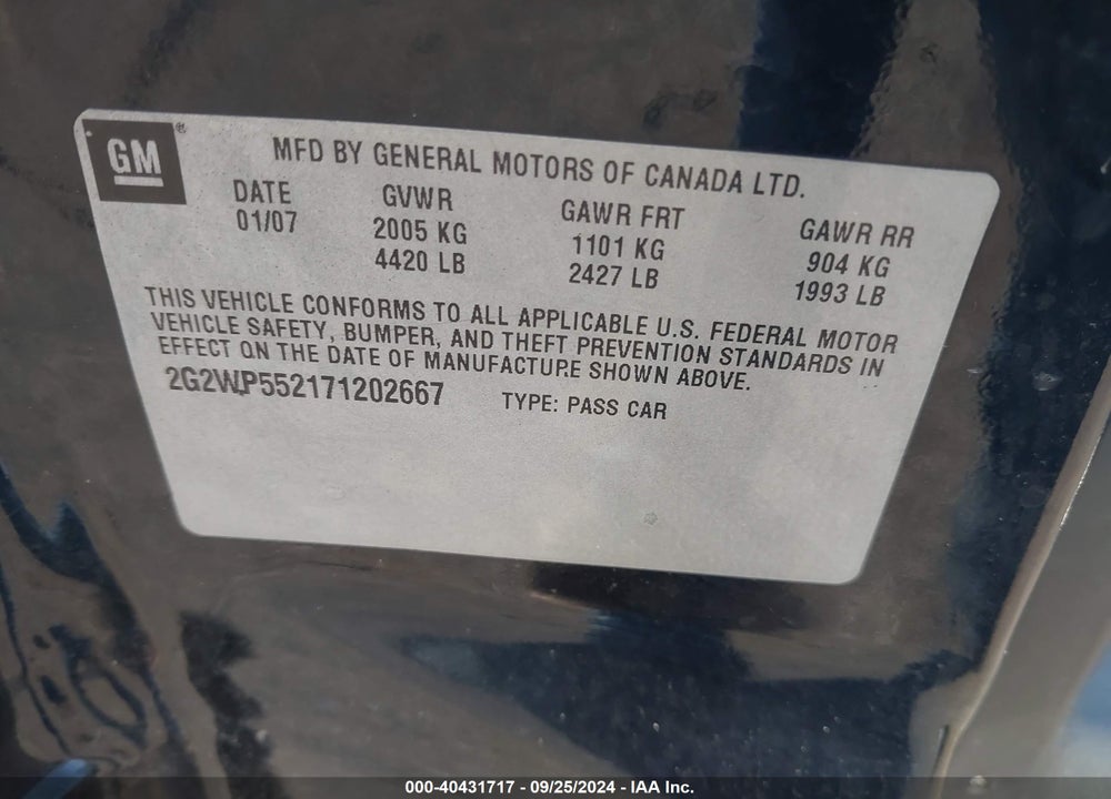 2007 PONTIAC GRAND PRIX VIN: 2G2WP552171202667