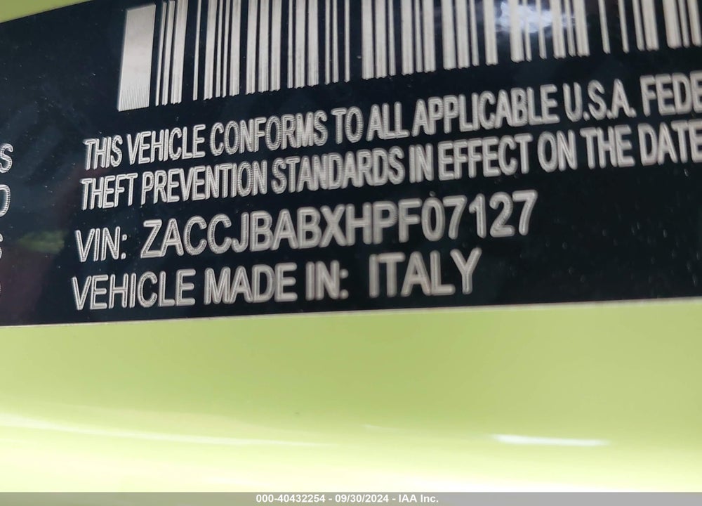2017 JEEP RENEGADE SPORT 4X4 VIN: ZACCJBABXHPF07127
